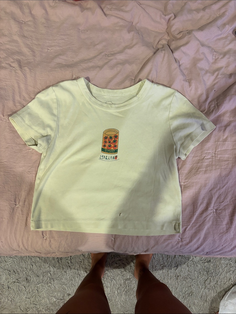PacSun Cream Cropped Tee with Tomato Can Graphic